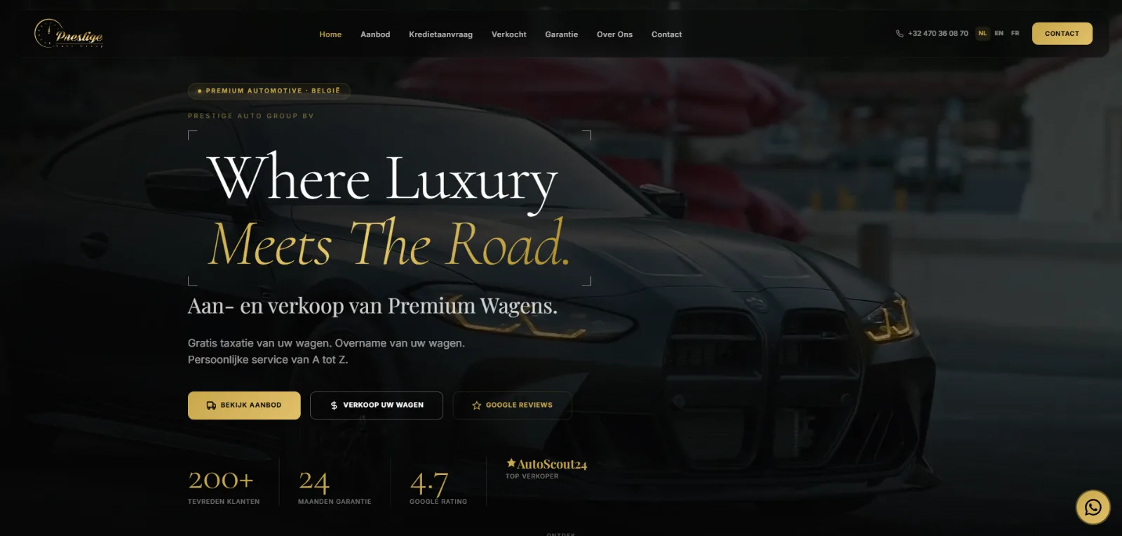 Startpagina van de nieuwe Prestige Auto Group-site