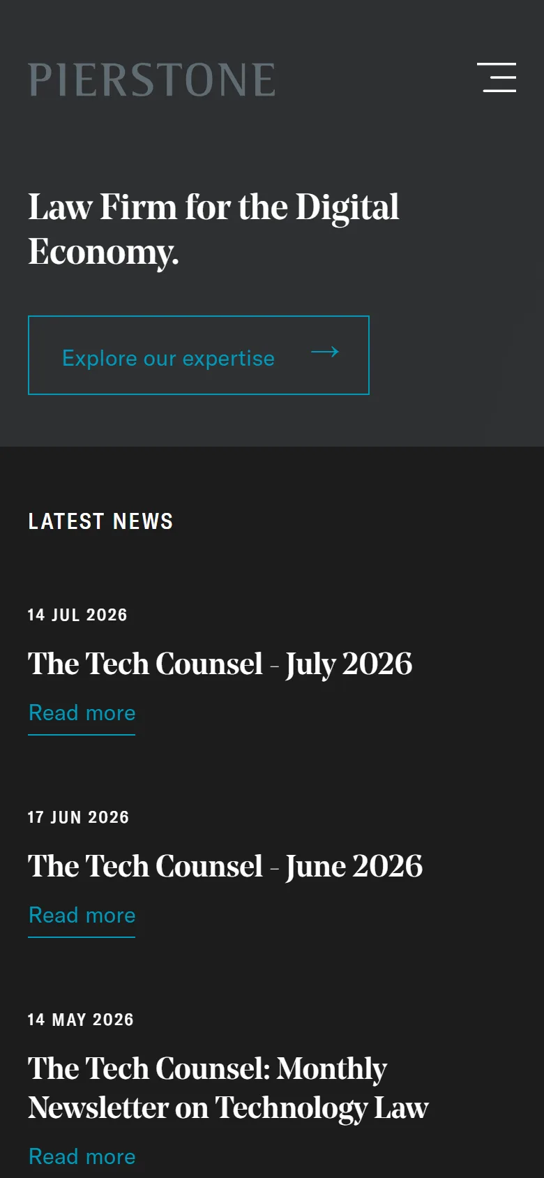 Dezelfde startpagina op een telefoon, met het menu ingeklapt.